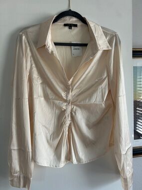 Love Tree Cream Ruched Button-Down Shirt